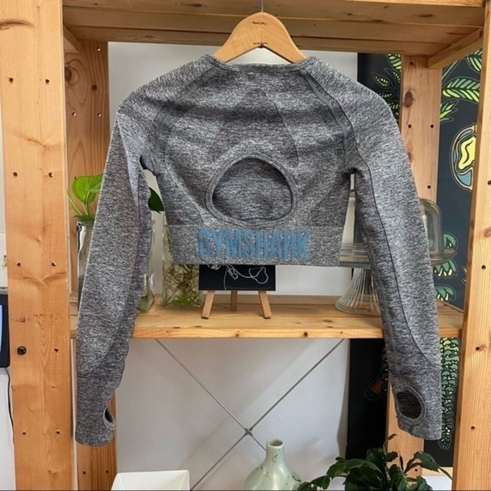 Gymshark Gray Flex Sports Long Sleeve Athletic Cutout Crop Top Small - Picture 4 of 14